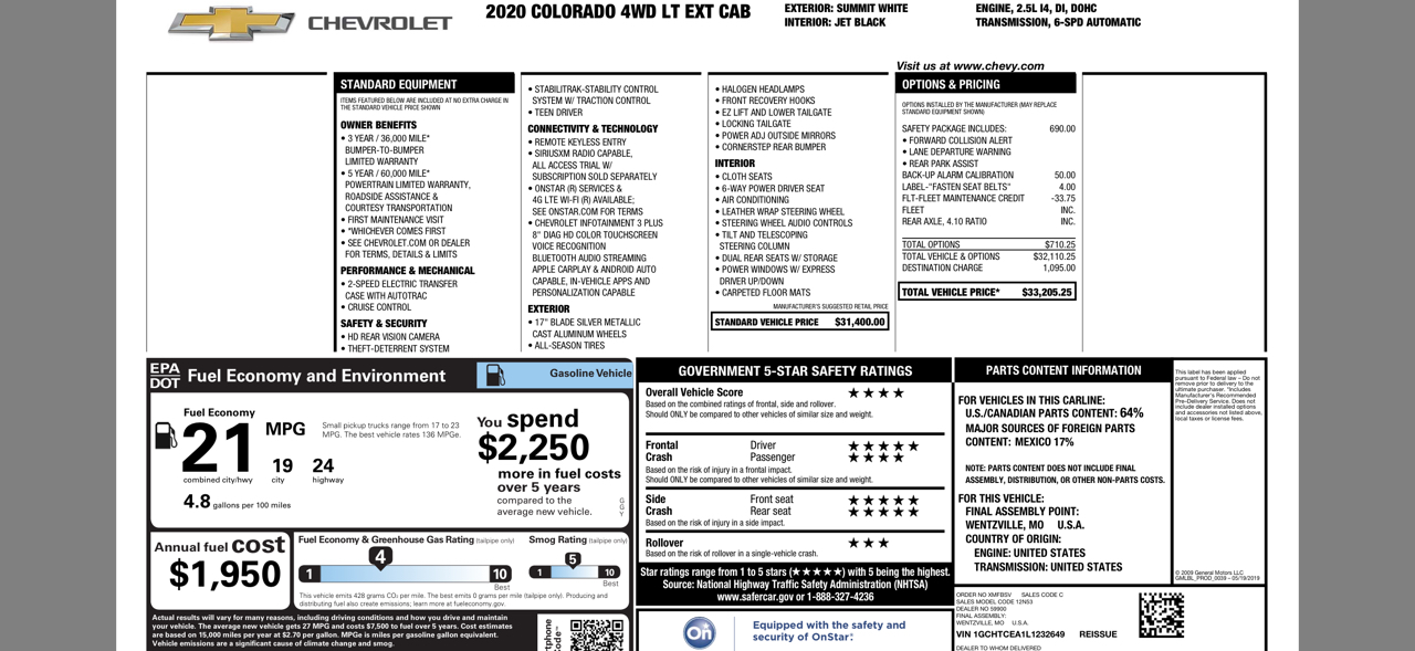 Chevrolet Colorado 4WD Ext Cab Work Truck 2020