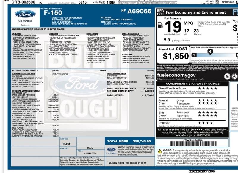 Ford F-150 XL SuperCrew 6.5-ft. Bed 4WD 2022