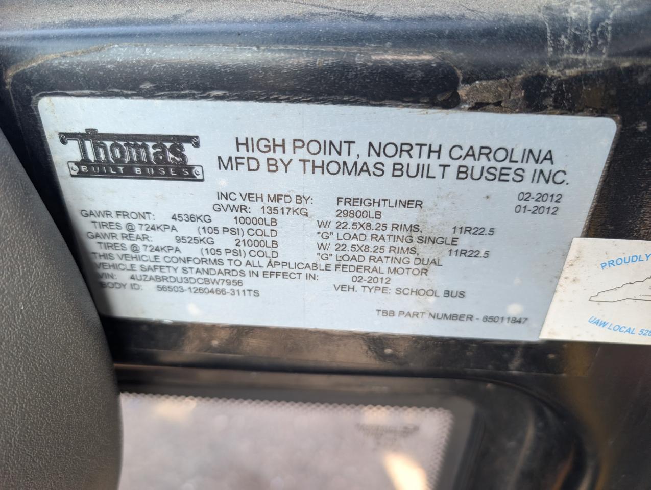 Freightliner B2 Bus Chassis  2013