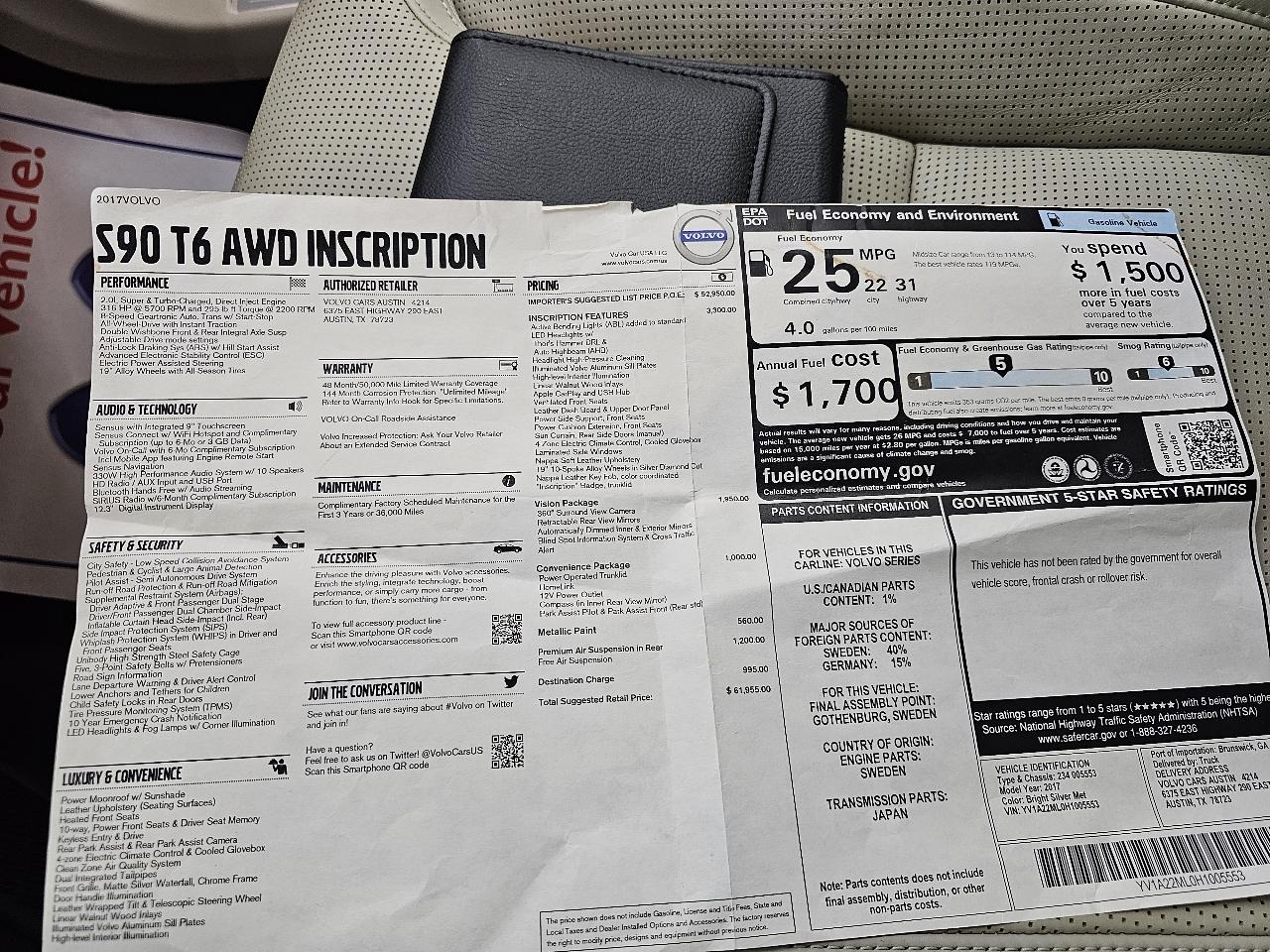 Volvo S90 T6 Inscription AWD 2017