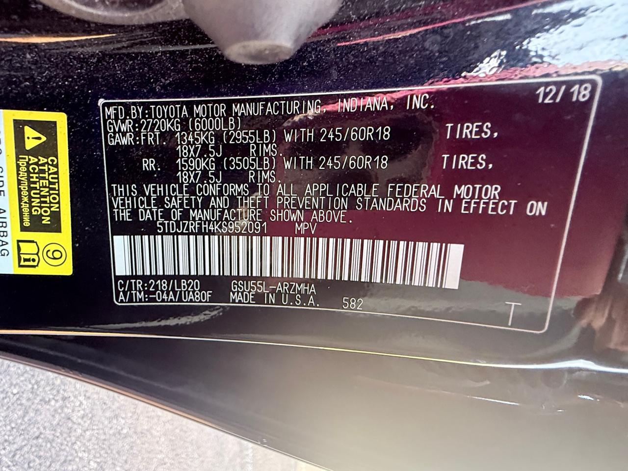 Toyota Highlander XLE AWD V6 2019