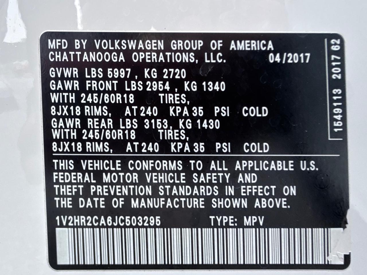 Volkswagen Atlas V6 Launch Edition AWD 2018