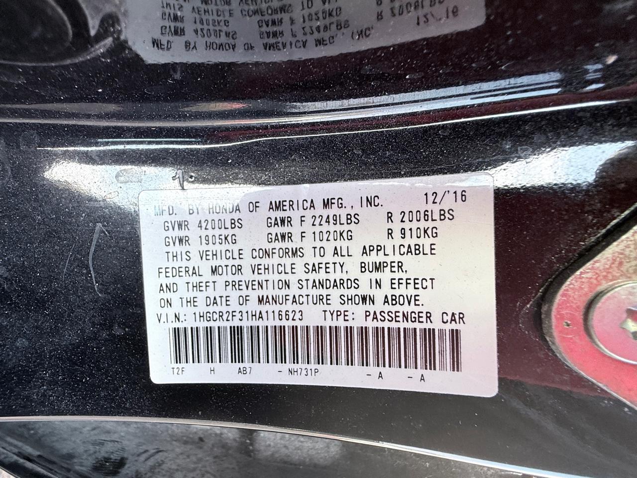 Honda Accord LX Sedan CVT 2017