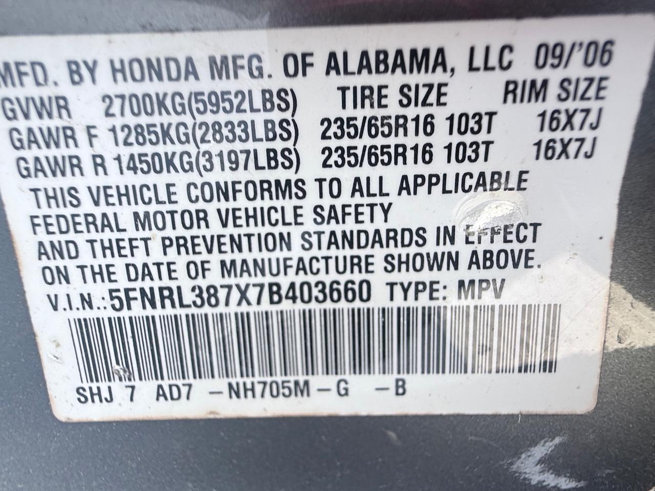 Honda Odyssey EX-L w/ DVD and Navigation 2007