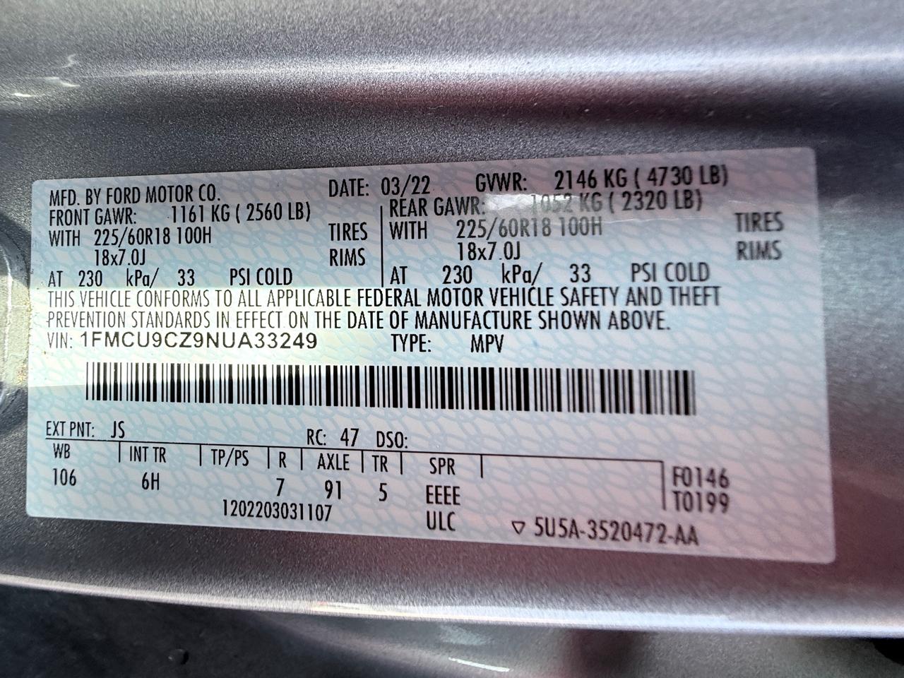 Ford Escape Hybrid SEL AWD 2022