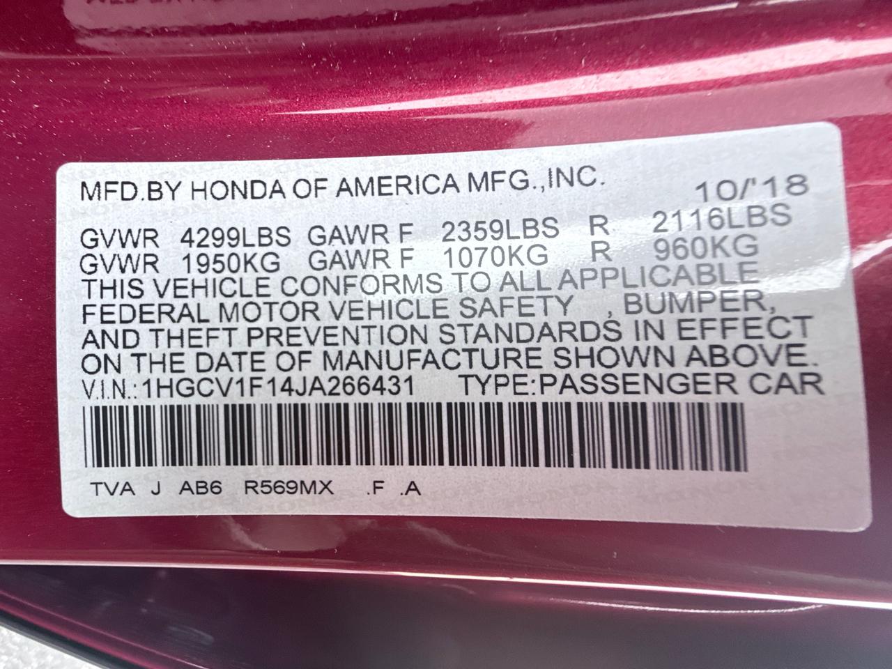 Honda Accord LX CVT 2018