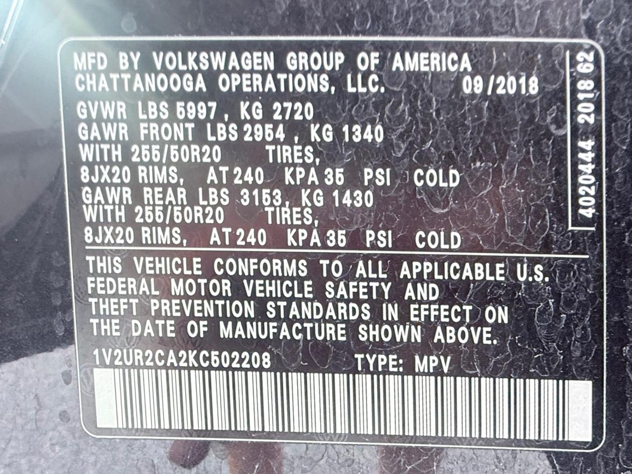 Volkswagen Atlas V6 SE w/Technology AWD 2019