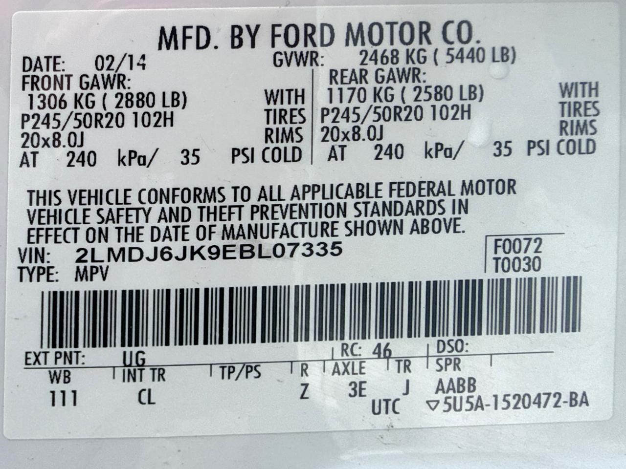 Lincoln MKX FWD 2014