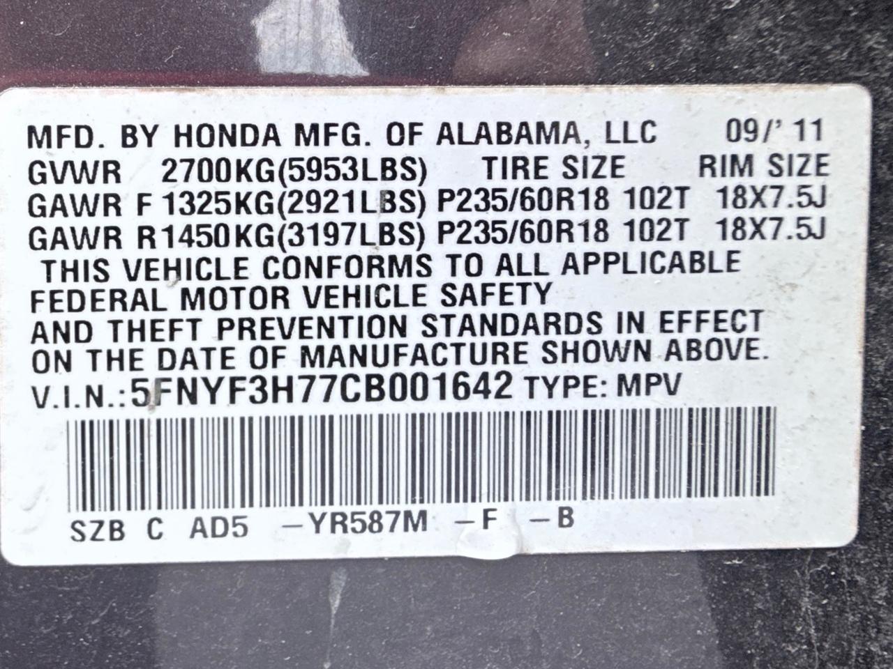 Honda Pilot EX-L 2WD 5-Spd AT with Navigation 2012