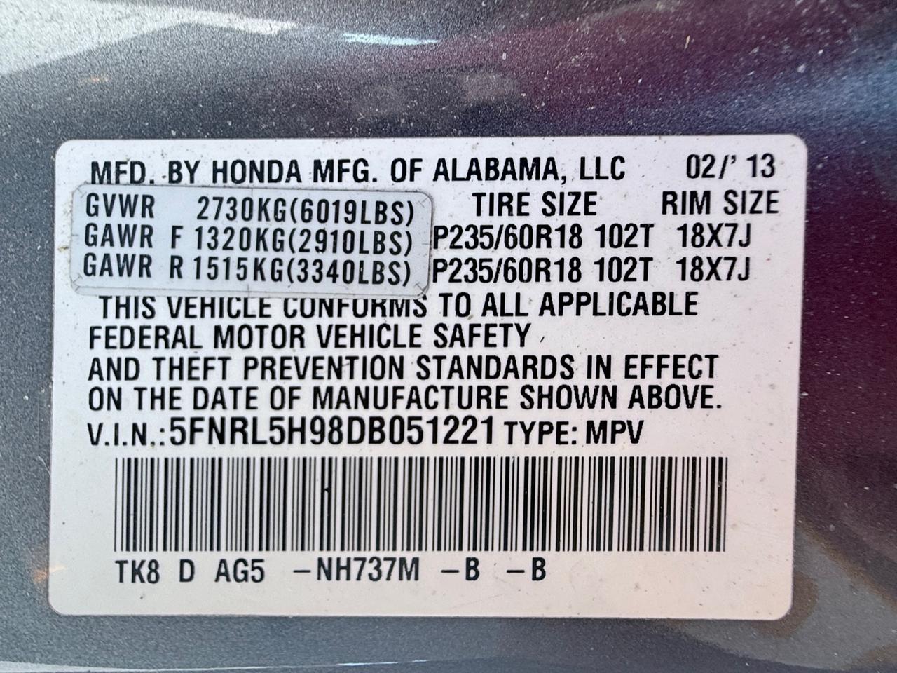 Honda Odyssey Touring 2013