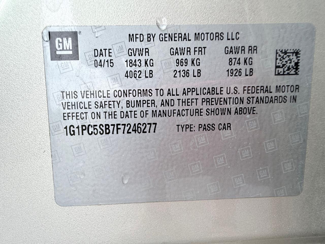 Chevrolet Cruze 1LT Auto 2015