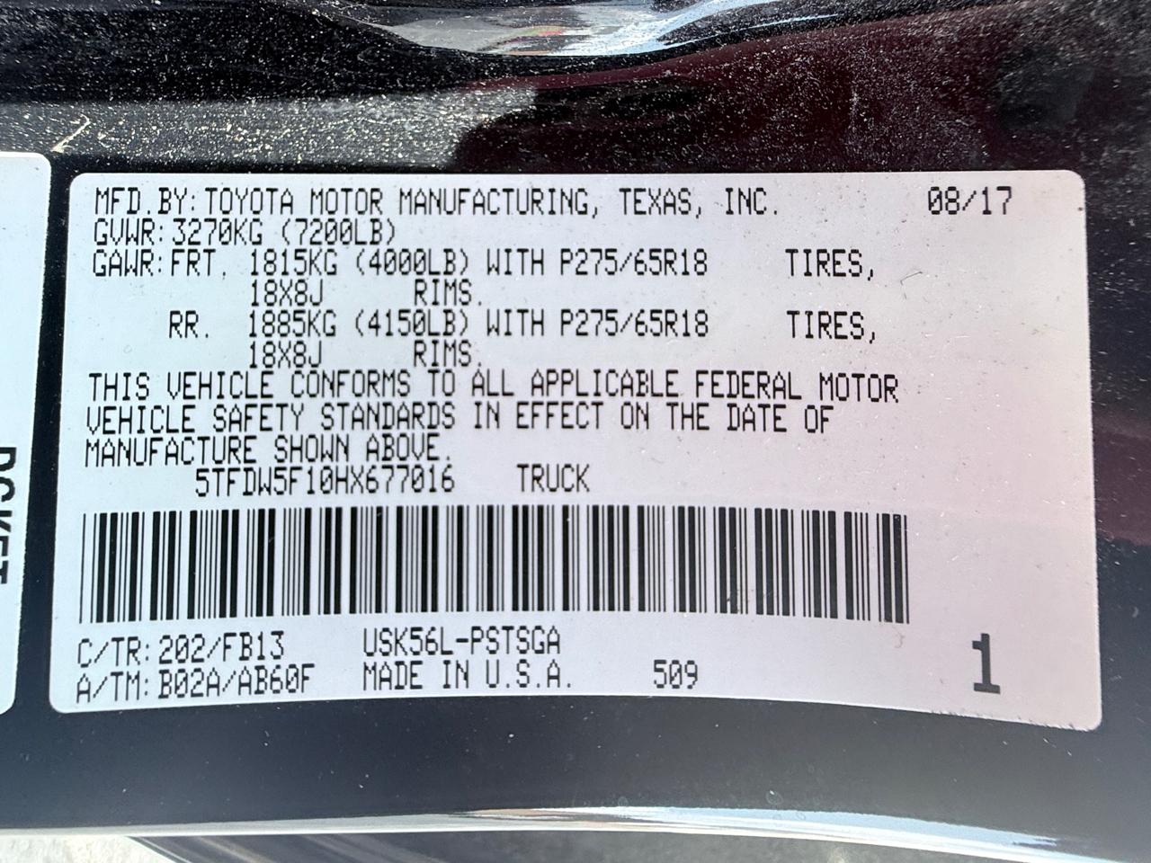 Toyota Tundra SR5 5.7L V8 FFV CrewMax 4WD 2017