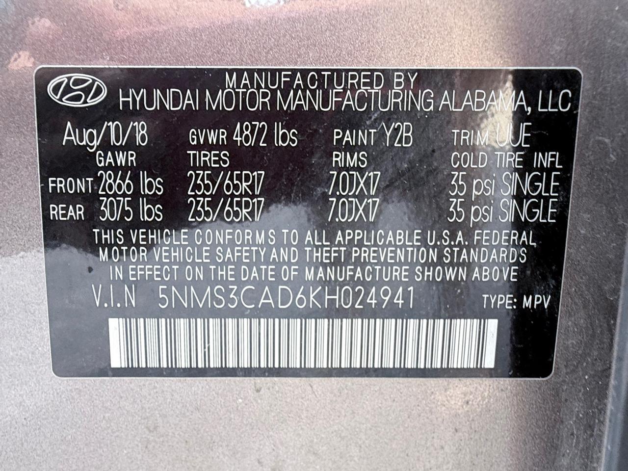 Hyundai Santa Fe SEL 2.4 AWD 2019