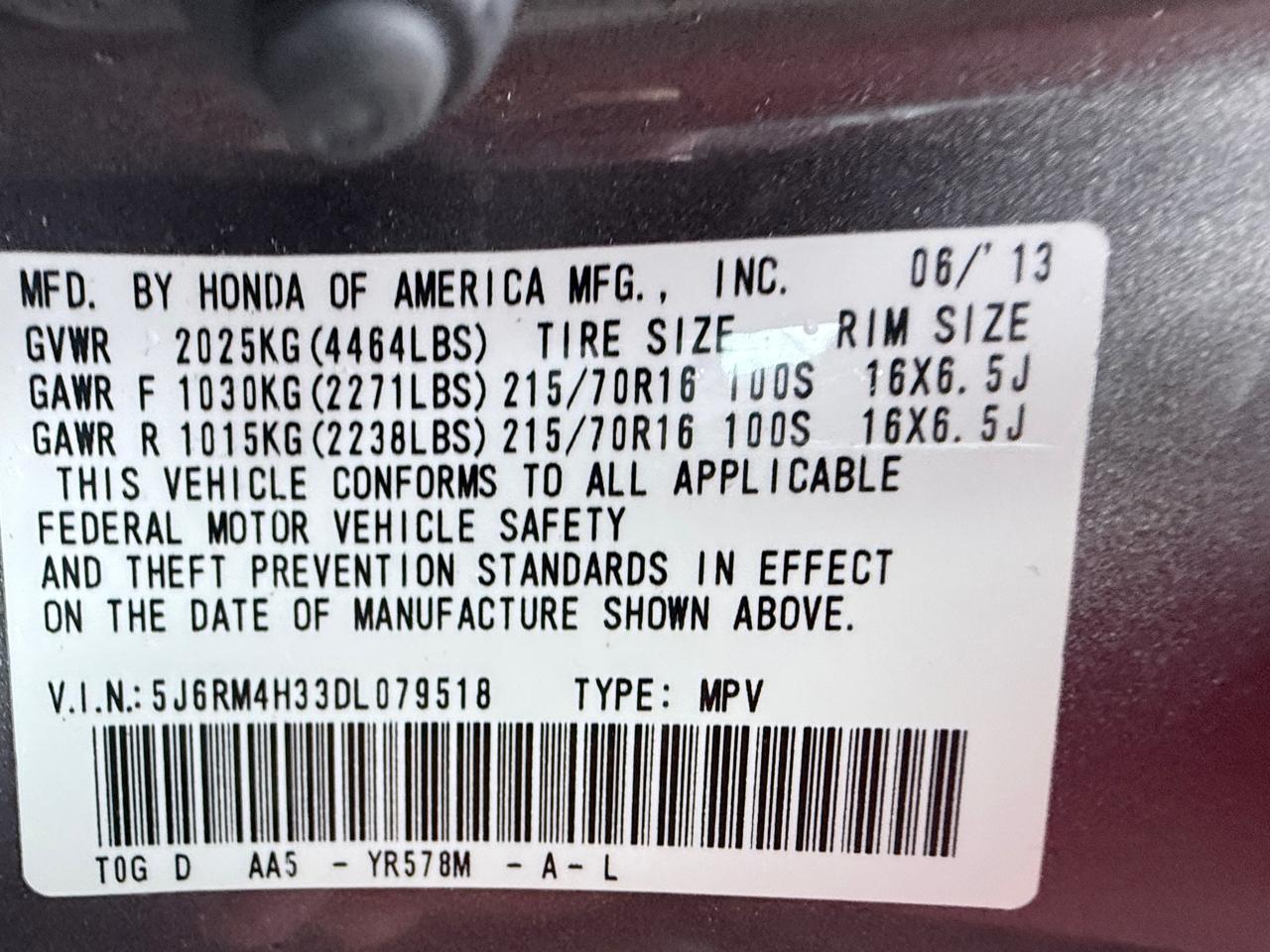 Honda CR-V LX 4WD 5-Speed AT 2013