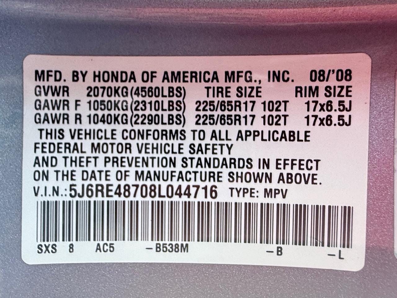 Honda CR-V EX-L 4WD AT with Navigation 2008