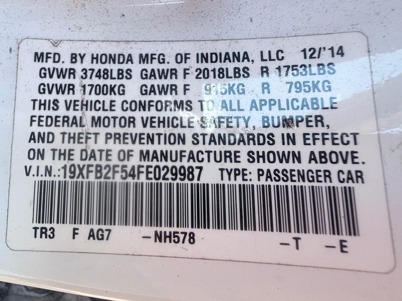 Honda Civic LX Sedan CVT 2015