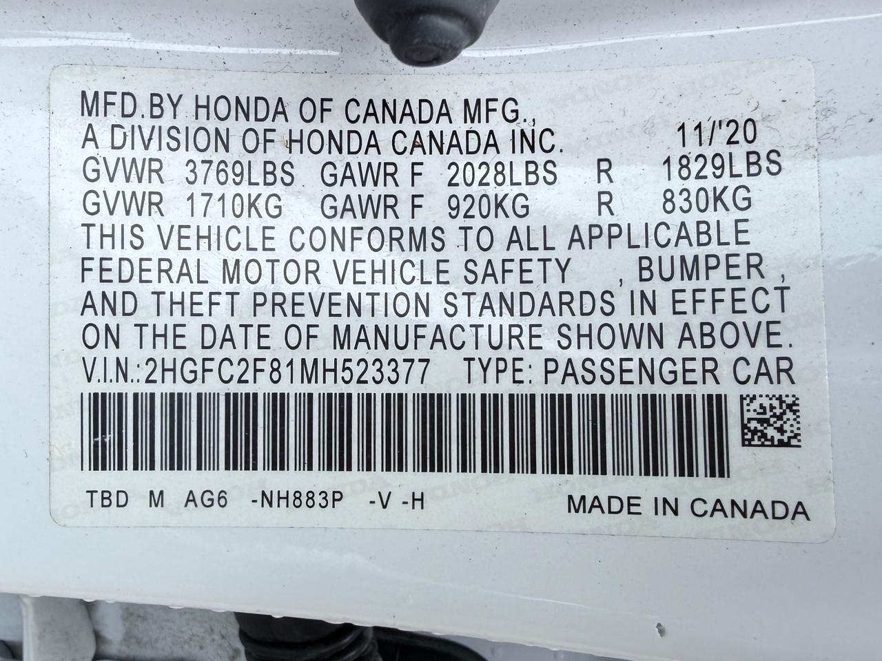 Honda Civic EX Honda Sensing Sedan CVT 2021