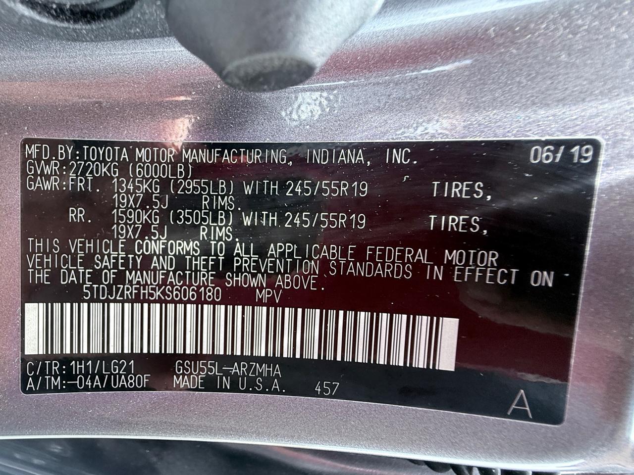 Toyota Highlander XLE AWD V6 2019