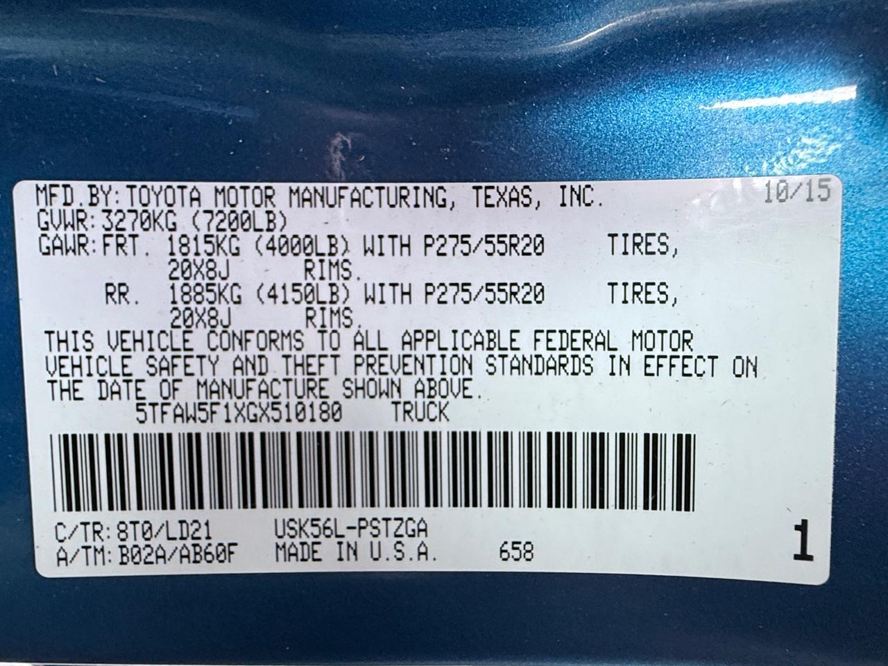 Toyota Tundra Platinum CrewMax 5.7L FFV 4WD 2016
