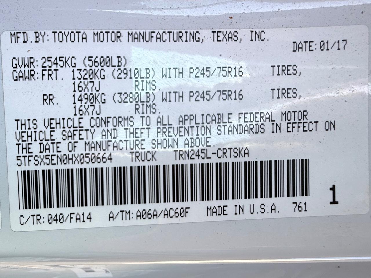 Toyota Tacoma SR5 Access Cab I4 6AT 4WD 2017