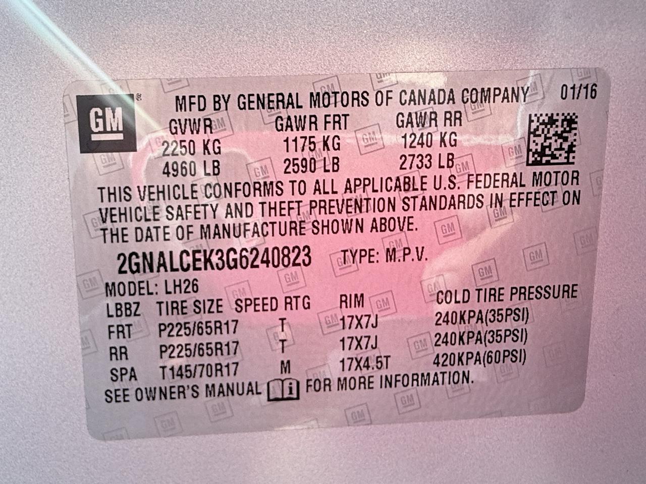 Chevrolet Equinox LT 2WD 2016