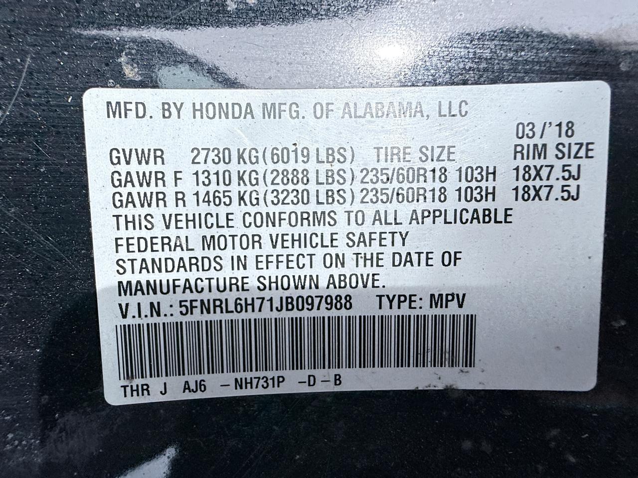Honda Odyssey EXR 2018
