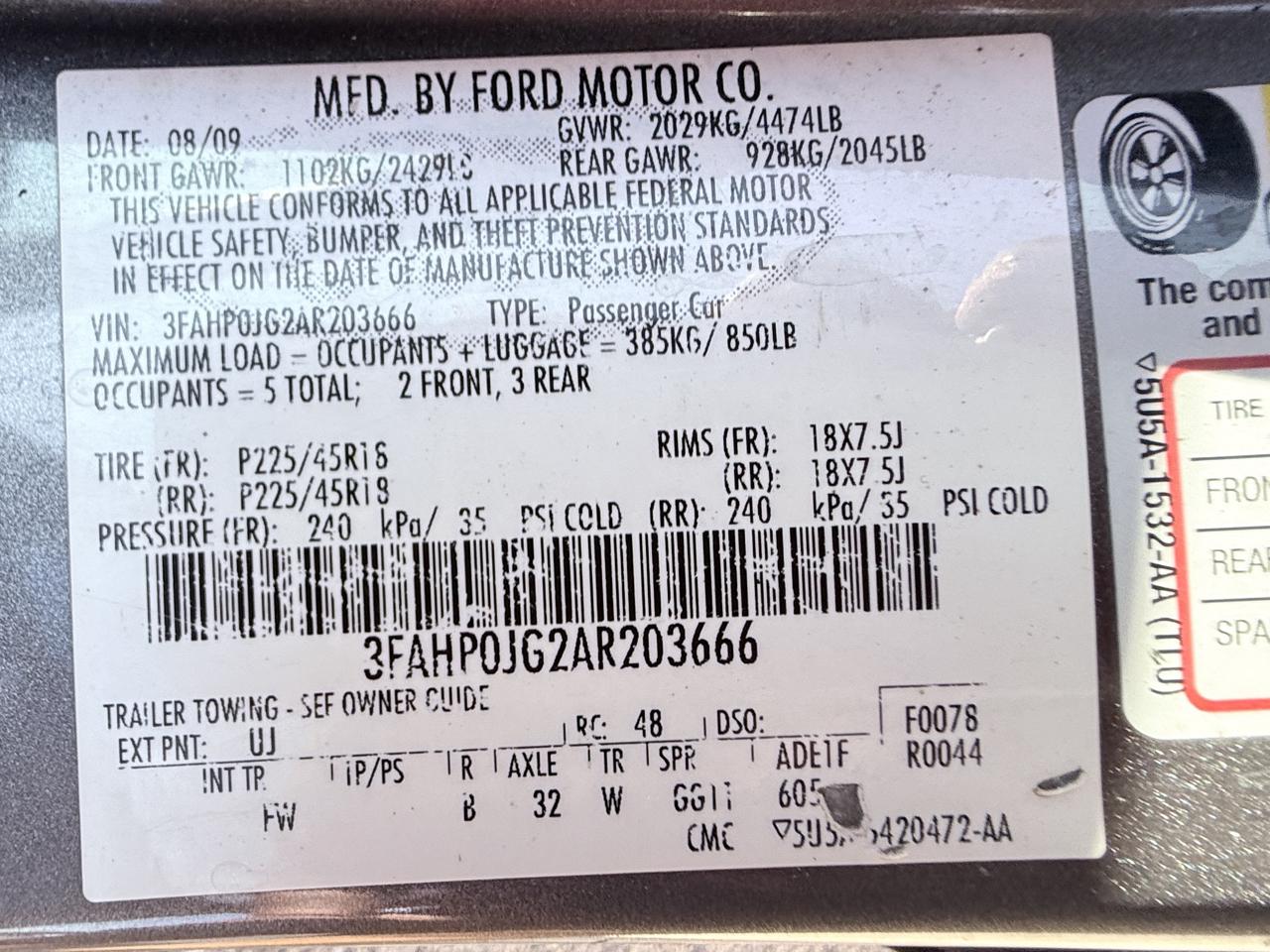 Ford Fusion V6 SEL 2010