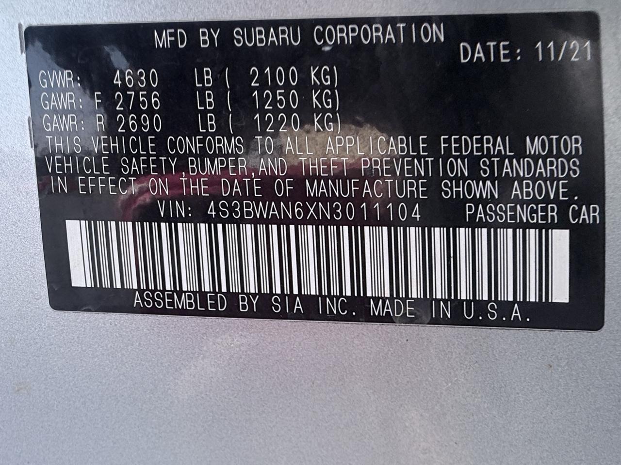 Subaru Legacy Limited 2022