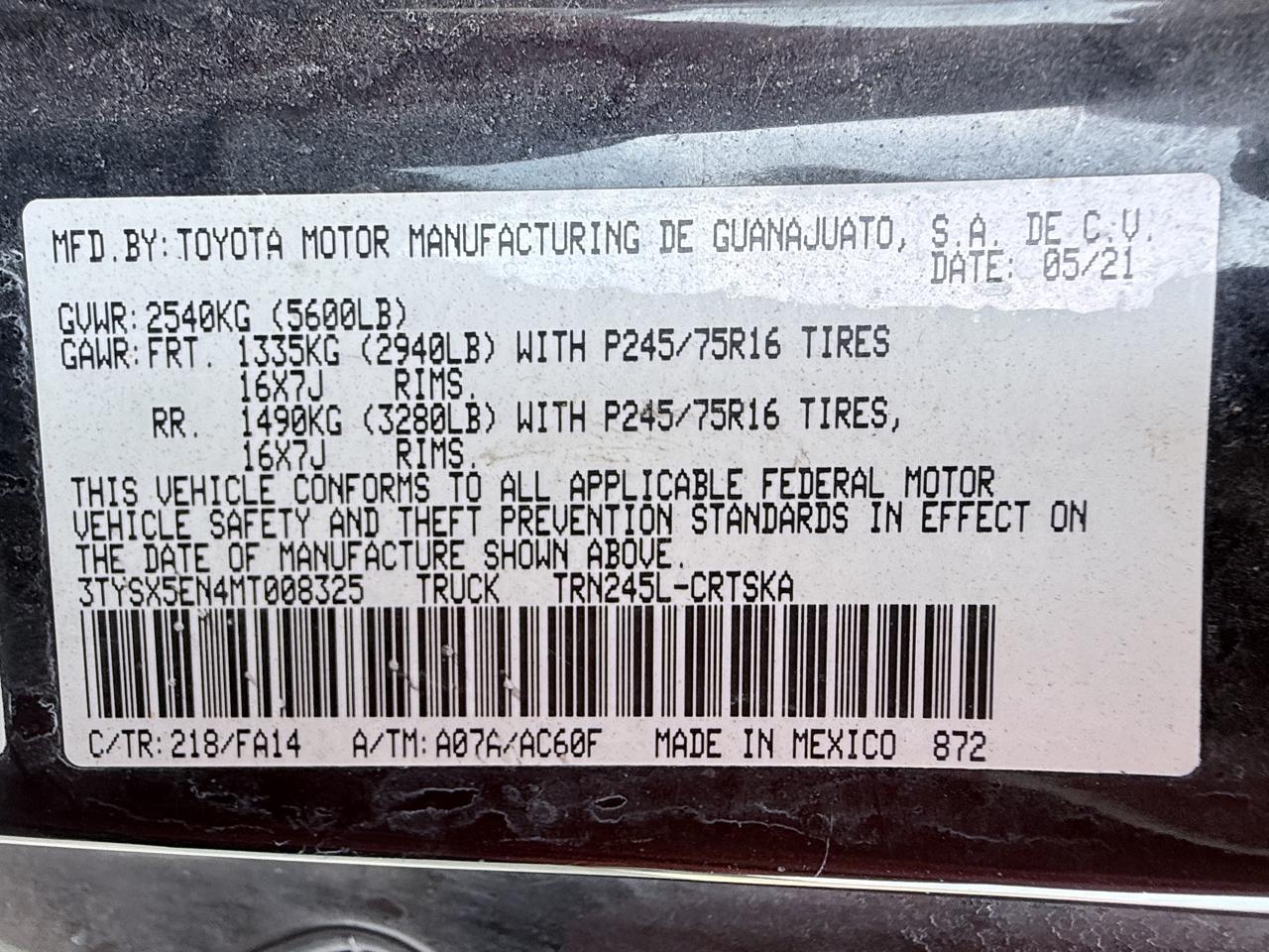 Toyota Tacoma SR5 Access Cab I4 6AT 2WD 2021