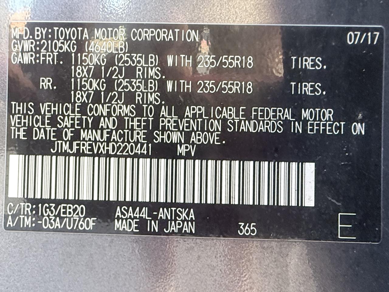 Toyota RAV4 SE 4WD 2017