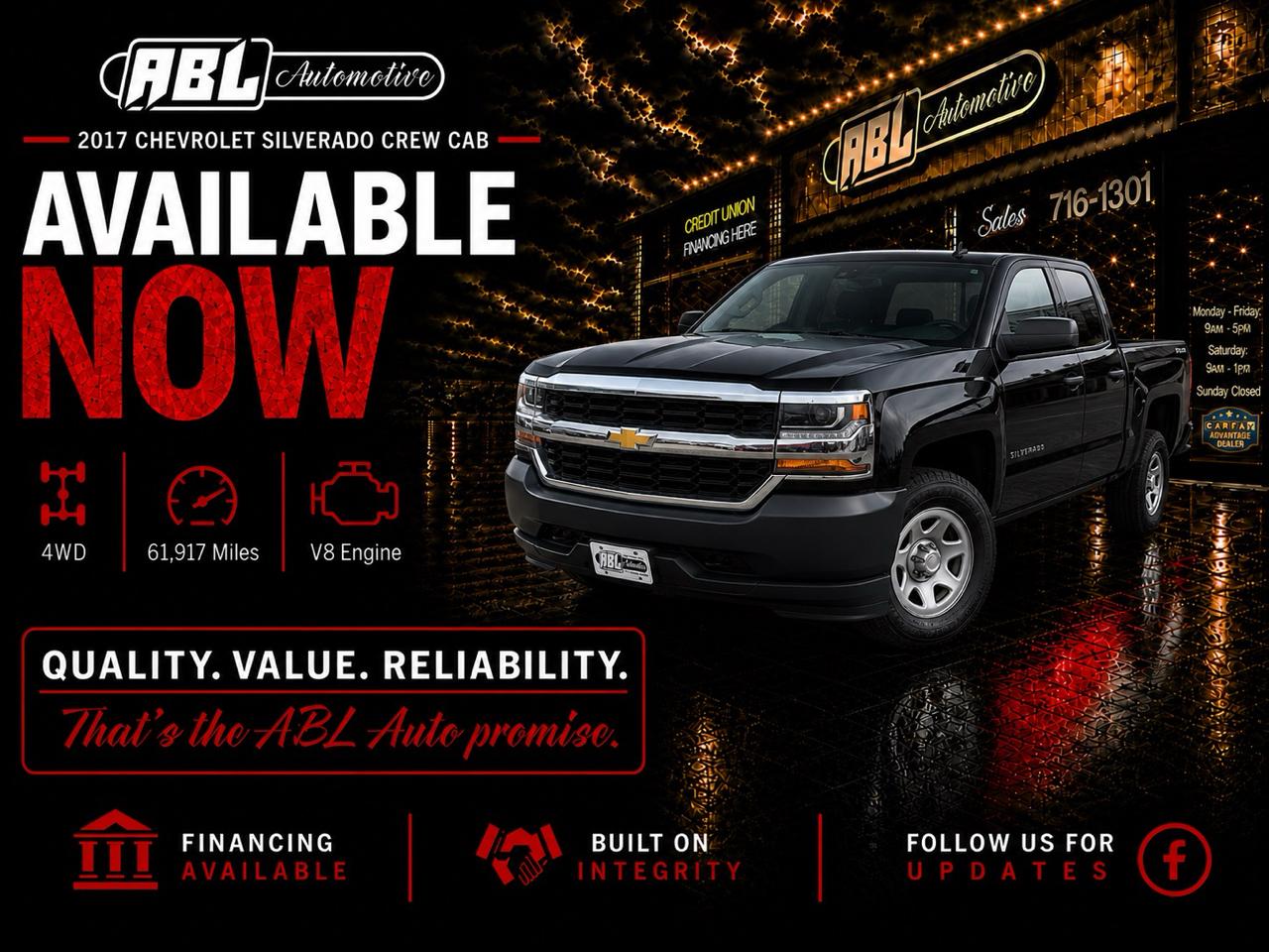 2017 Chevrolet Silverado 1500 4WD Crew Cab 143.5" Work Truck