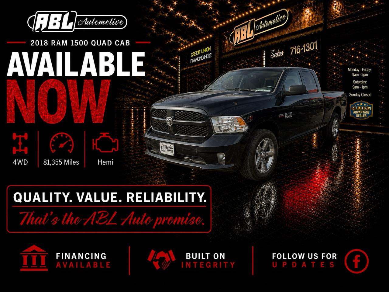 2018 RAM 1500 Express 4x4 Quad Cab 6'4" Box