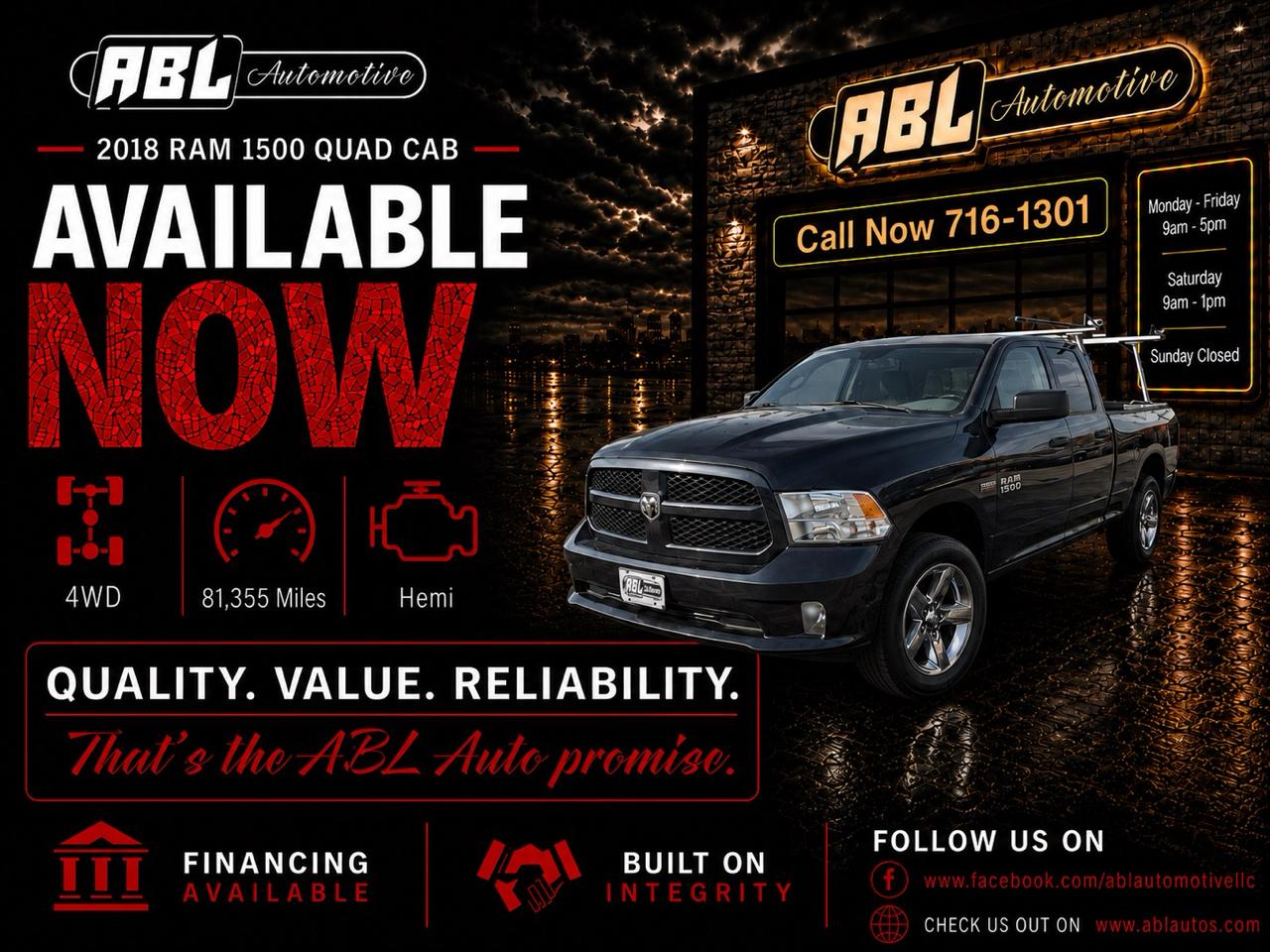 2018 RAM 1500 Express 4x4 Quad Cab 6'4" Box
