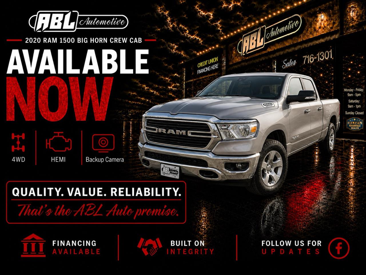 2020 RAM 1500 Big Horn 4x4 Crew Cab 5'7" Box