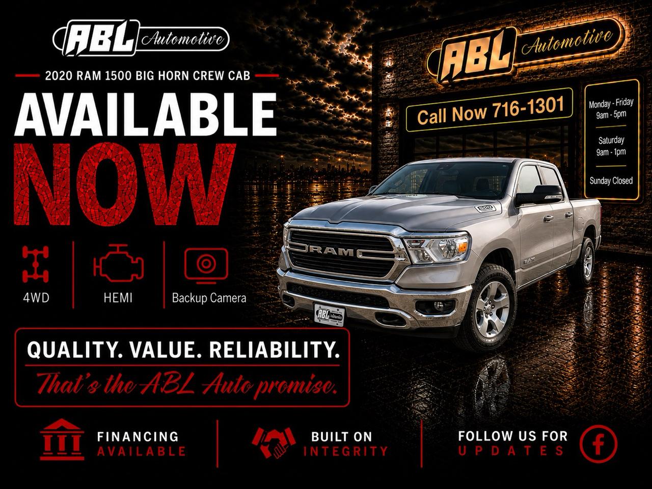 2020 RAM 1500 Big Horn 4x4 Crew Cab 5'7" Box