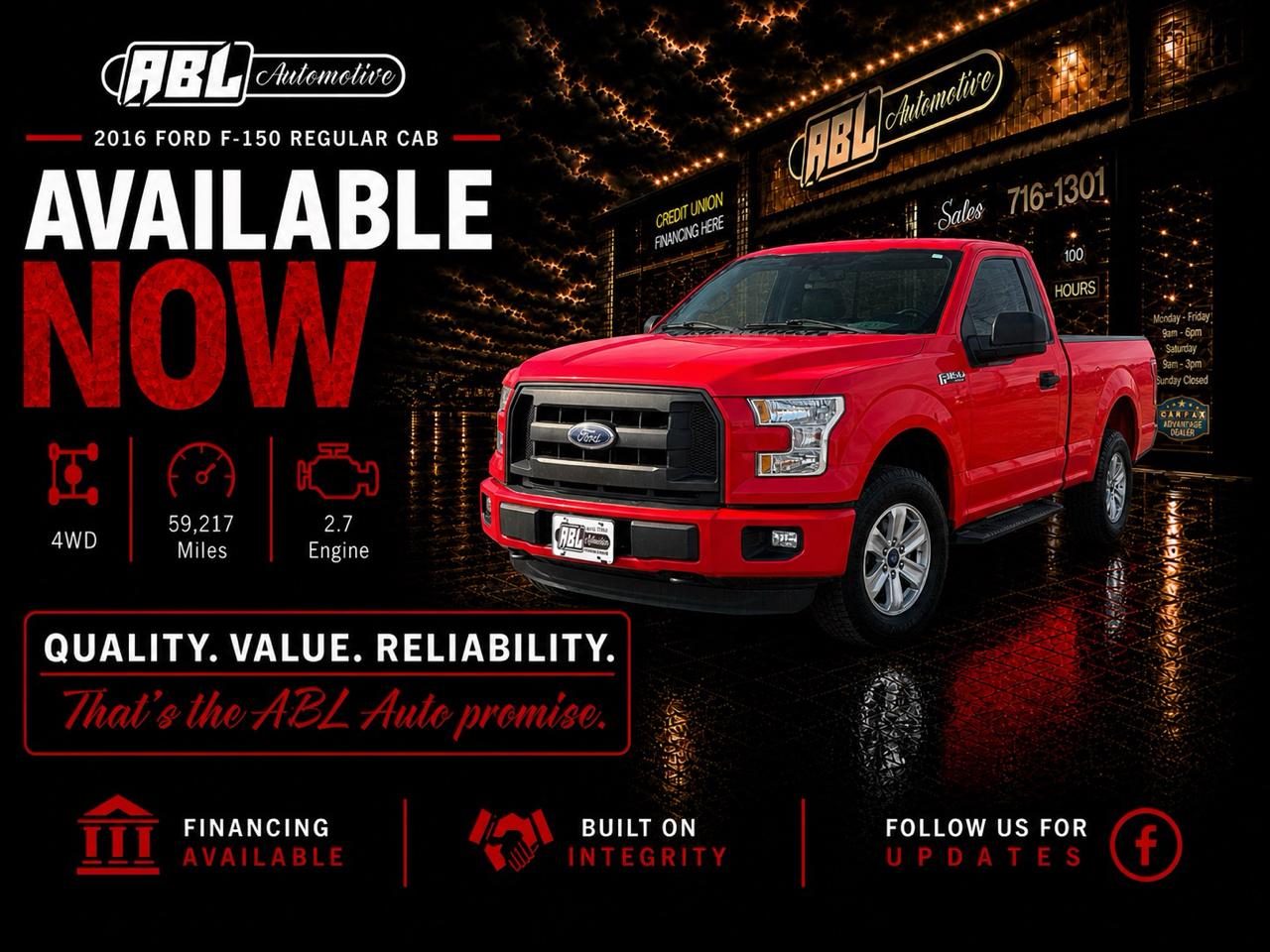 2016 Ford F-150 4WD Reg Cab 122.5" XL