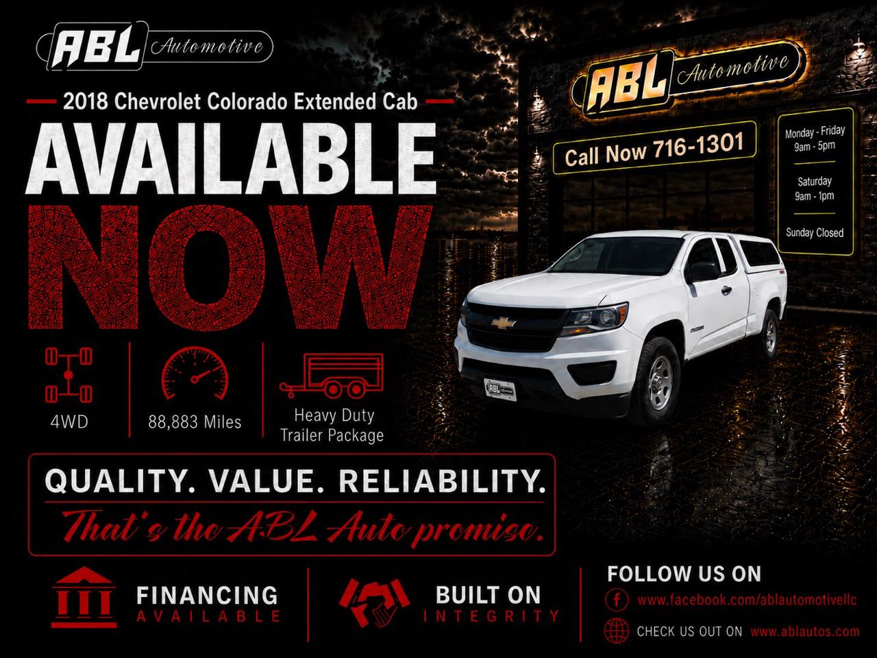 2018 Chevrolet Colorado 4WD Ext Cab 128.3" Work Truck