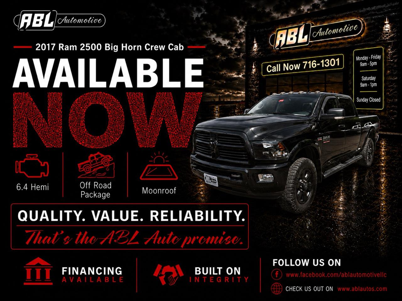 RAM 2500 Big Horn 4x4 Crew Cab 6'4" Box 2017