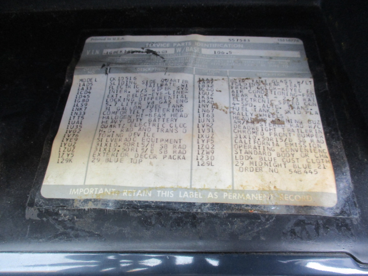 Chevrolet C/K 10 Blazer 4WD 1985