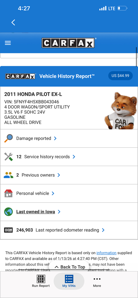 Honda Pilot 4WD 4dr EX-L 2011