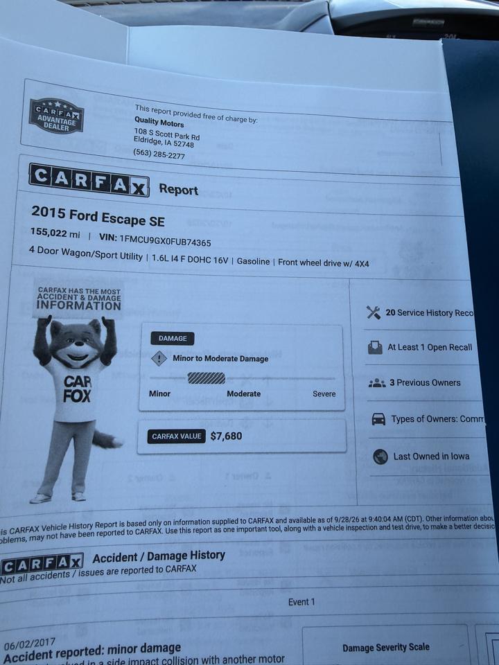 Ford Escape 4WD 4dr SE 2015