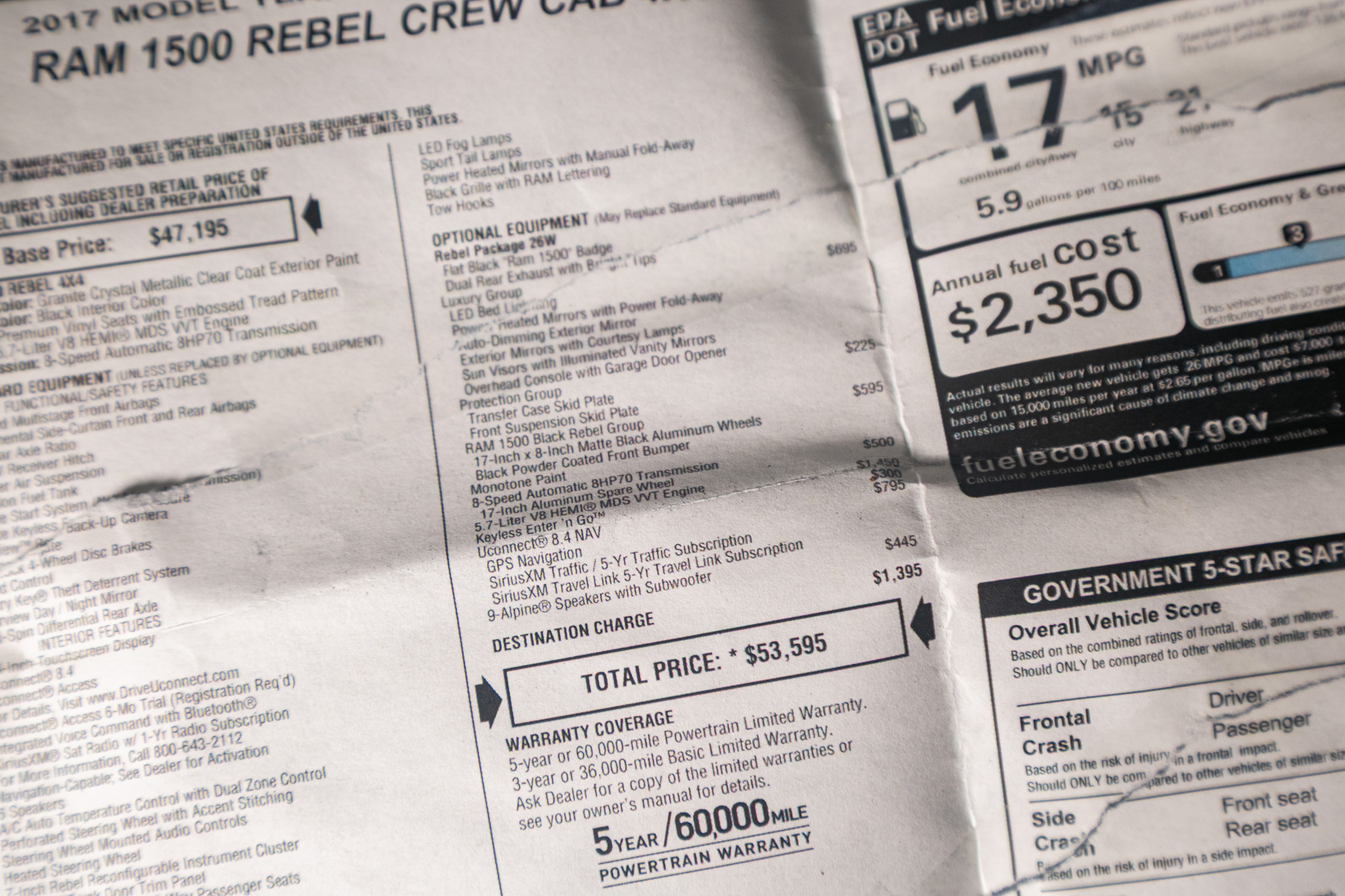 RAM 1500 Rebel 4x4 Crew Cab 5'7" Box 2017