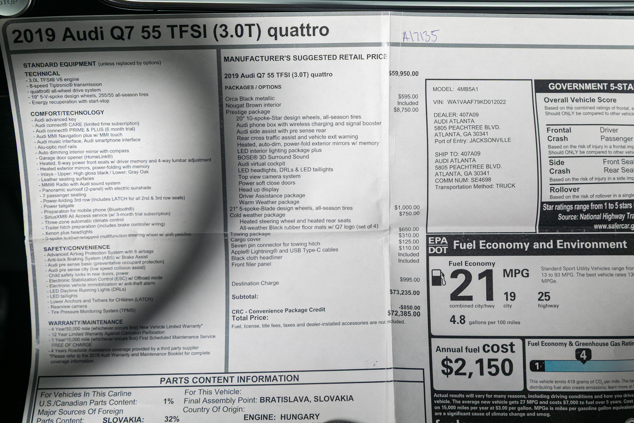 Audi Q7 Prestige 55 TFSI quattro 2019