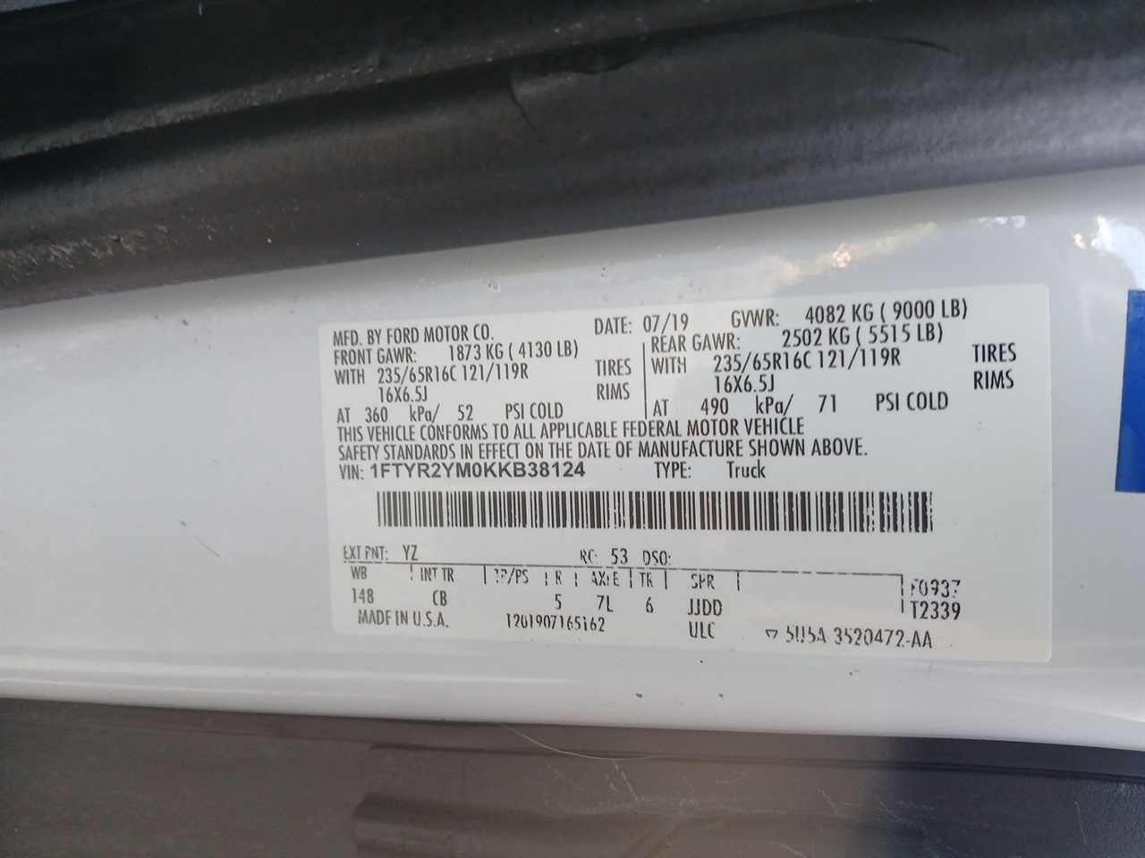 Ford Transit 250 Van Low Roof w/Sliding Pass. 148-in. WB 2019