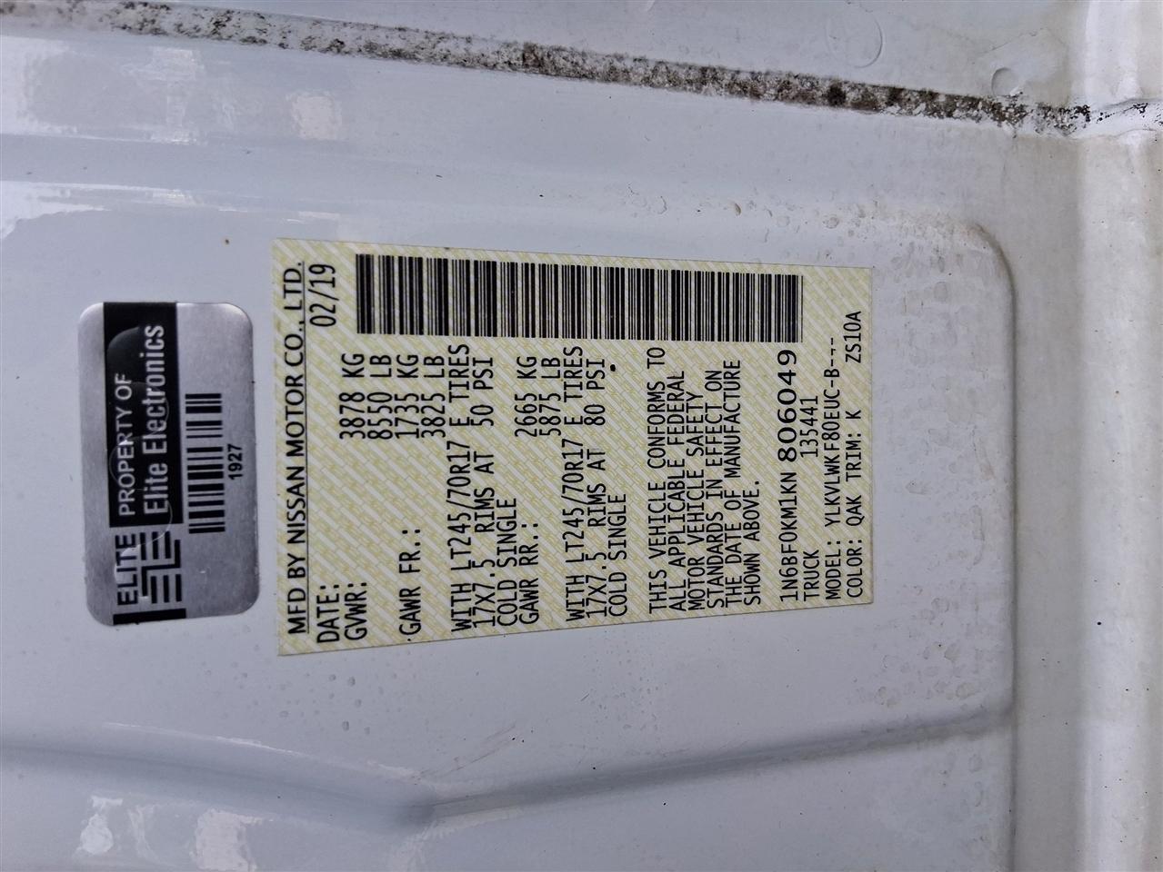 Nissan NV Cargo NV1500 Standard Roof V6 S 2019