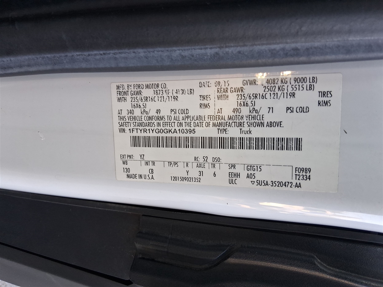 Ford Transit 250 Van Low Roof w/Sliding Pass. 130-in. WB 2016