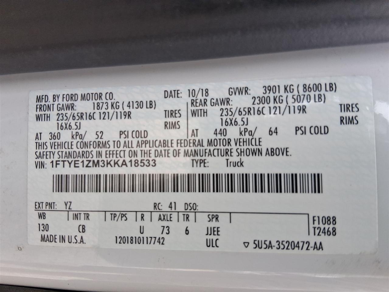 Ford Transit 150 Van Low Roof 60/40 Pass. 130-in. WB 2019