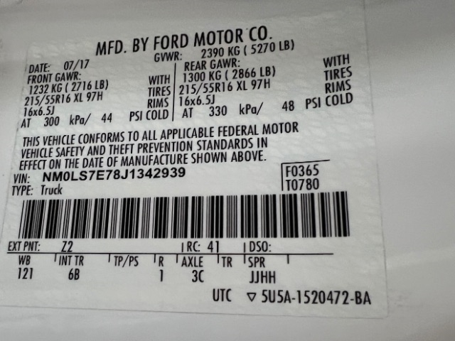 Ford Transit Connect Van XL LWB w/Rear Symmetrical Doors 2018