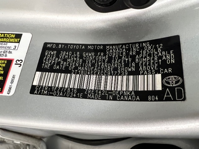 Toyota Corolla 4dr Sdn Auto LE (Natl) 2012