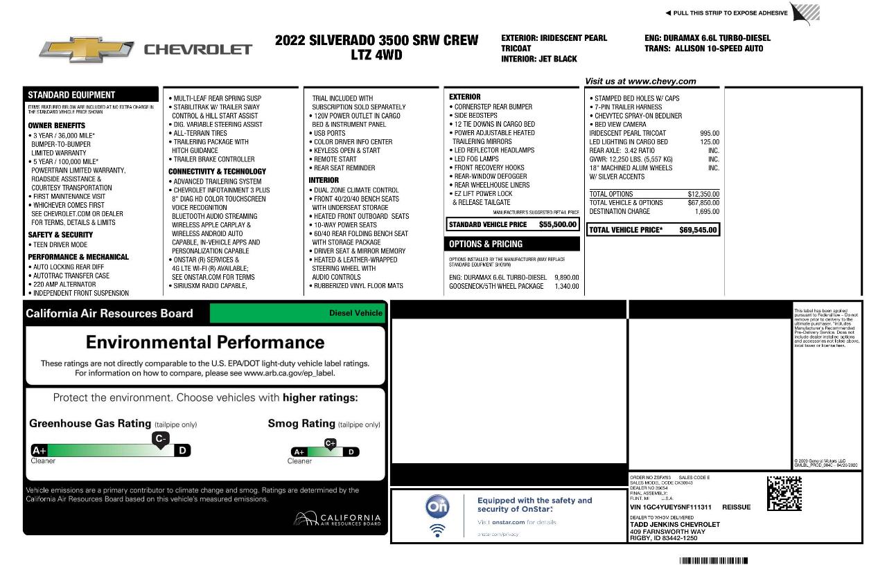 Chevrolet Silverado 3500HD LTZ Crew Cab Long Box 4WD 2022